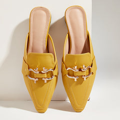 Pointed Toe Mules with Metal Buckle Detail