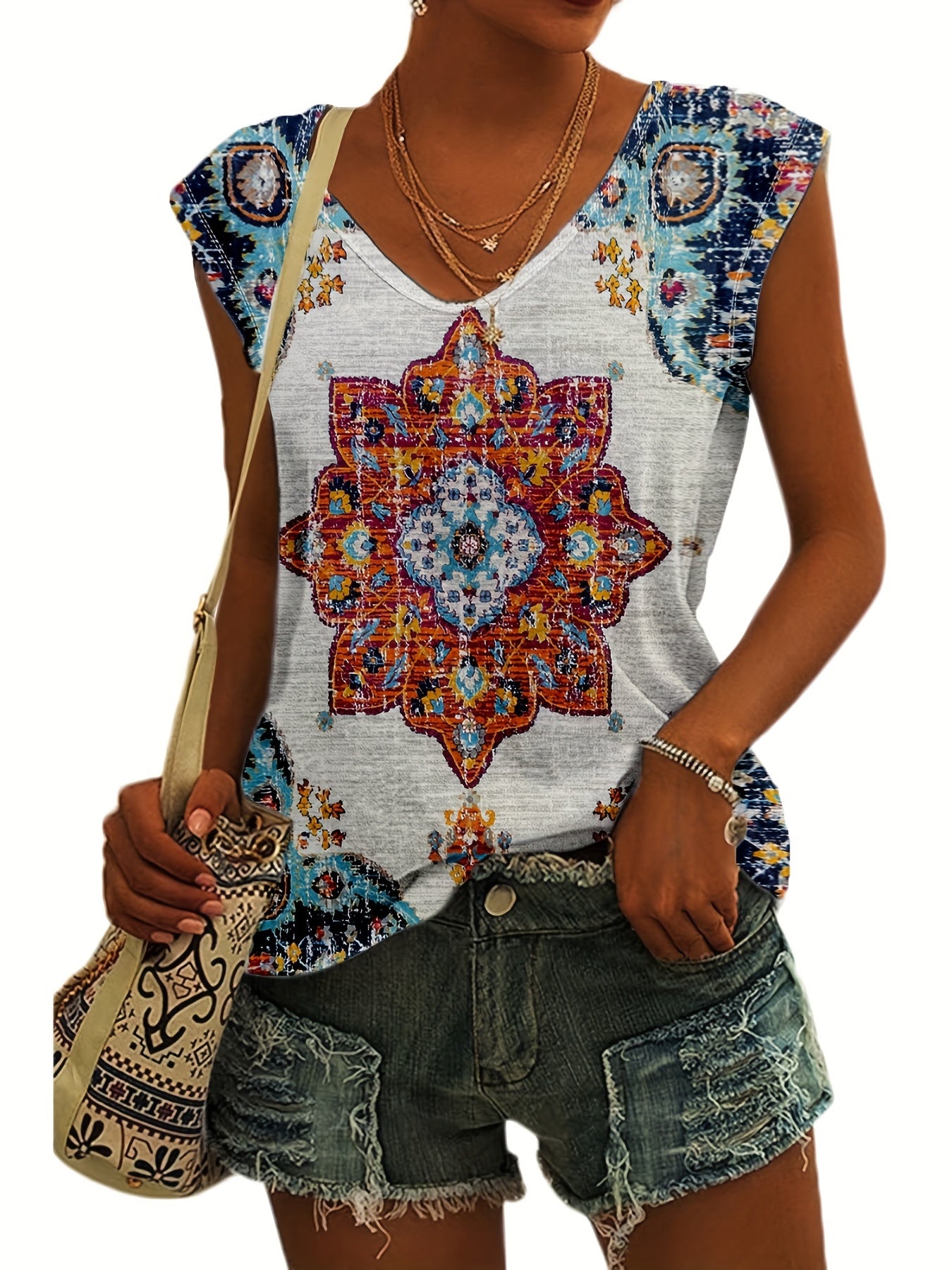 Floral Print V-Neck Tank Top for Women