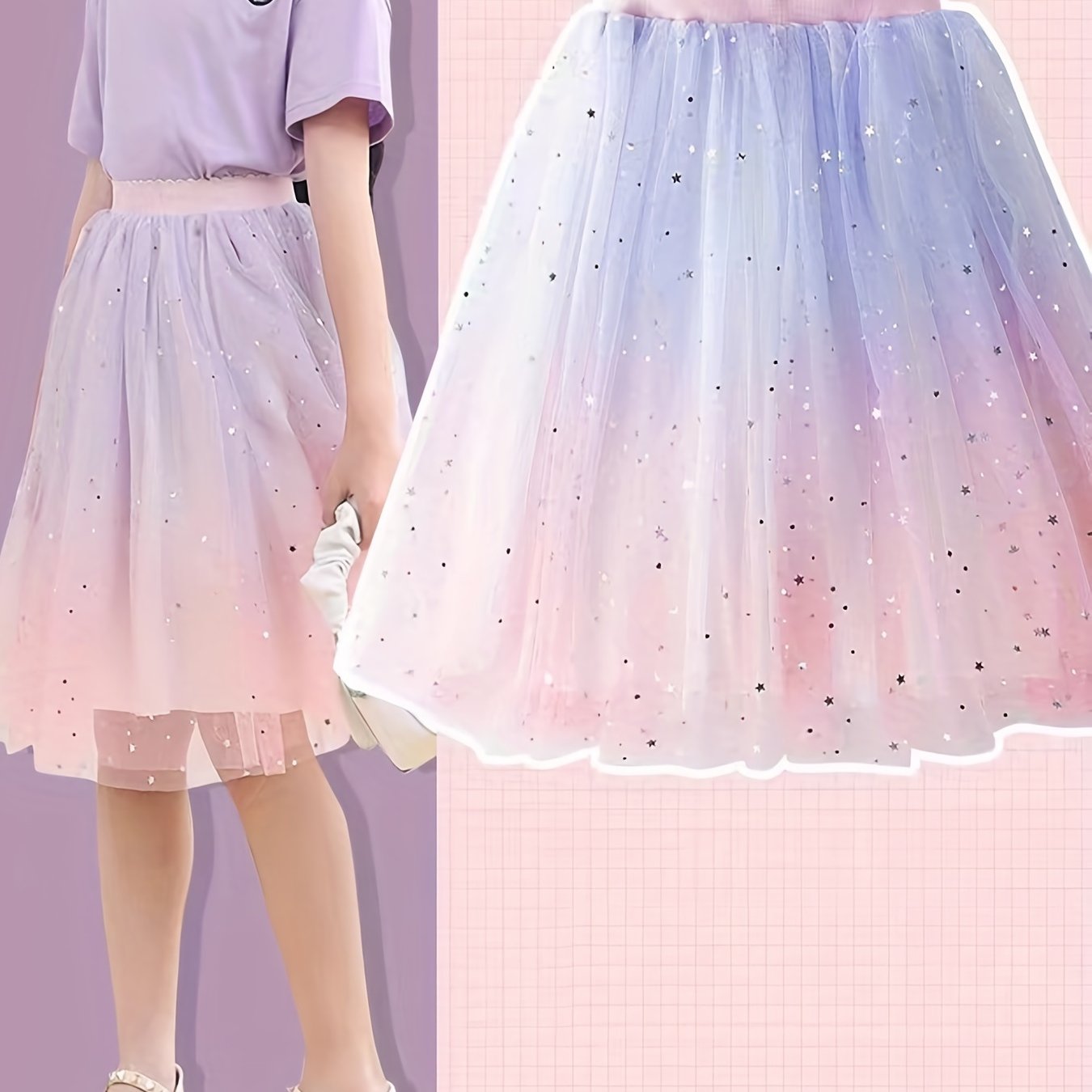 Kid Girls' Gradient Mesh Sequin High Waist Skirt