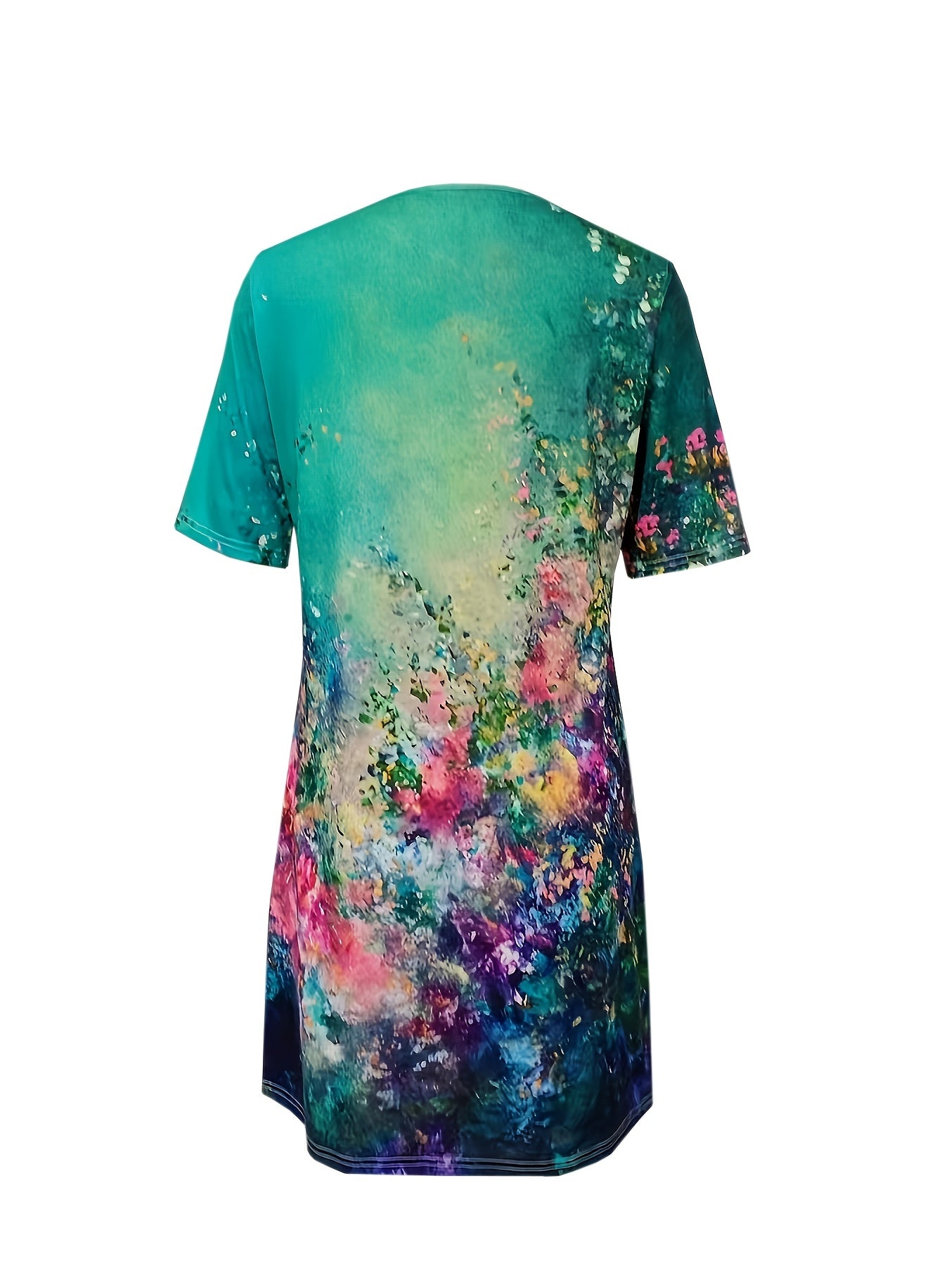 Floral Print Dress Casual V Neck Short Sleeve Dress Women's Clothing