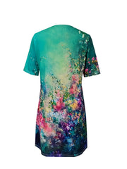 Floral Print Dress Casual V Neck Short Sleeve Dress Women's Clothing