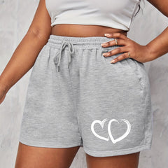 Women's Plus Hearts Print Drawstring Shorts