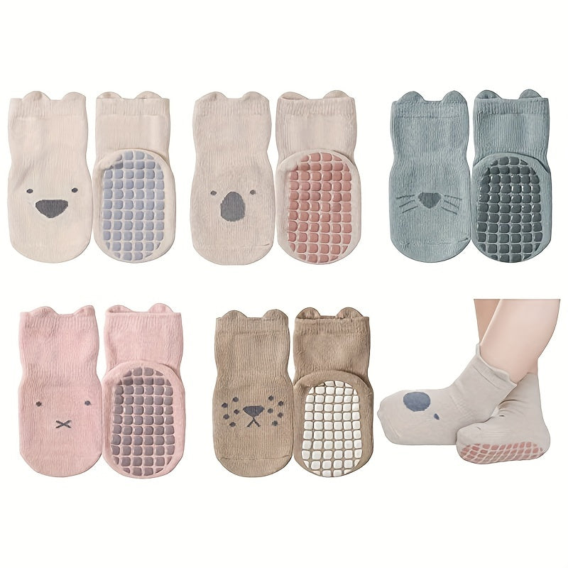 5 Pairs Baby Cotton Blend Floor Socks Animal Cartoon Non slip Breathable