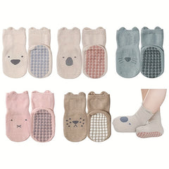 5 Pairs Baby Cotton Blend Floor Socks Animal Cartoon Non slip Breathable