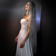 Sparkling Starlight Tulle Veil with Pearl Embellishments for Weddings