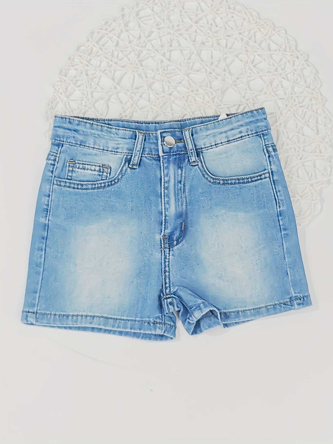 Girls Stretch Denim Shorts Straight Leg Casual Washed Summer Shorts
