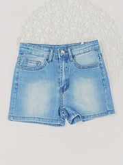 Girls Stretch Denim Shorts Straight Leg Casual Washed Summer Shorts