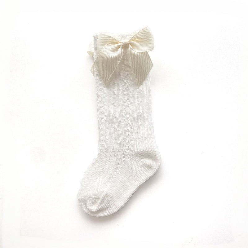 Girls Knit Hollow Out Socks with Bow for Autumn and Spring Kids