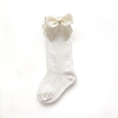 Girls Knit Hollow Out Socks with Bow for Autumn and Spring Kids