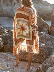 Tassel Decor Cover Up Shirt V Neck Loose Fit Semi Sheer Beach Robes