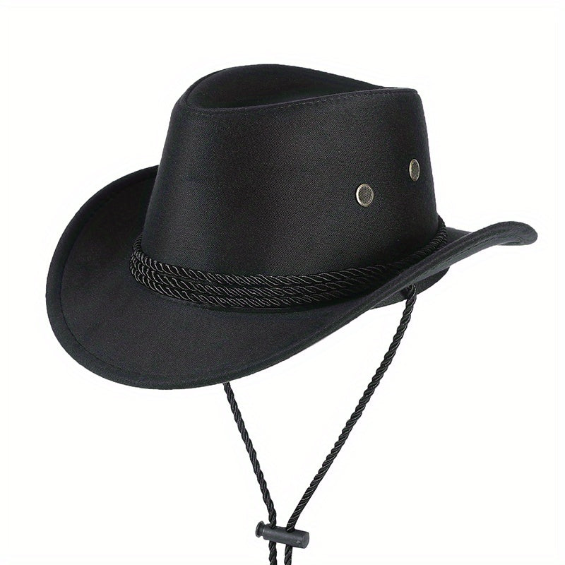American Western Cowboy Hat Wide Brim Sun Hat Outdoor Riding Drawstring Hat