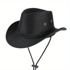 American Western Cowboy Hat Wide Brim Sun Hat Outdoor Riding Drawstring Hat