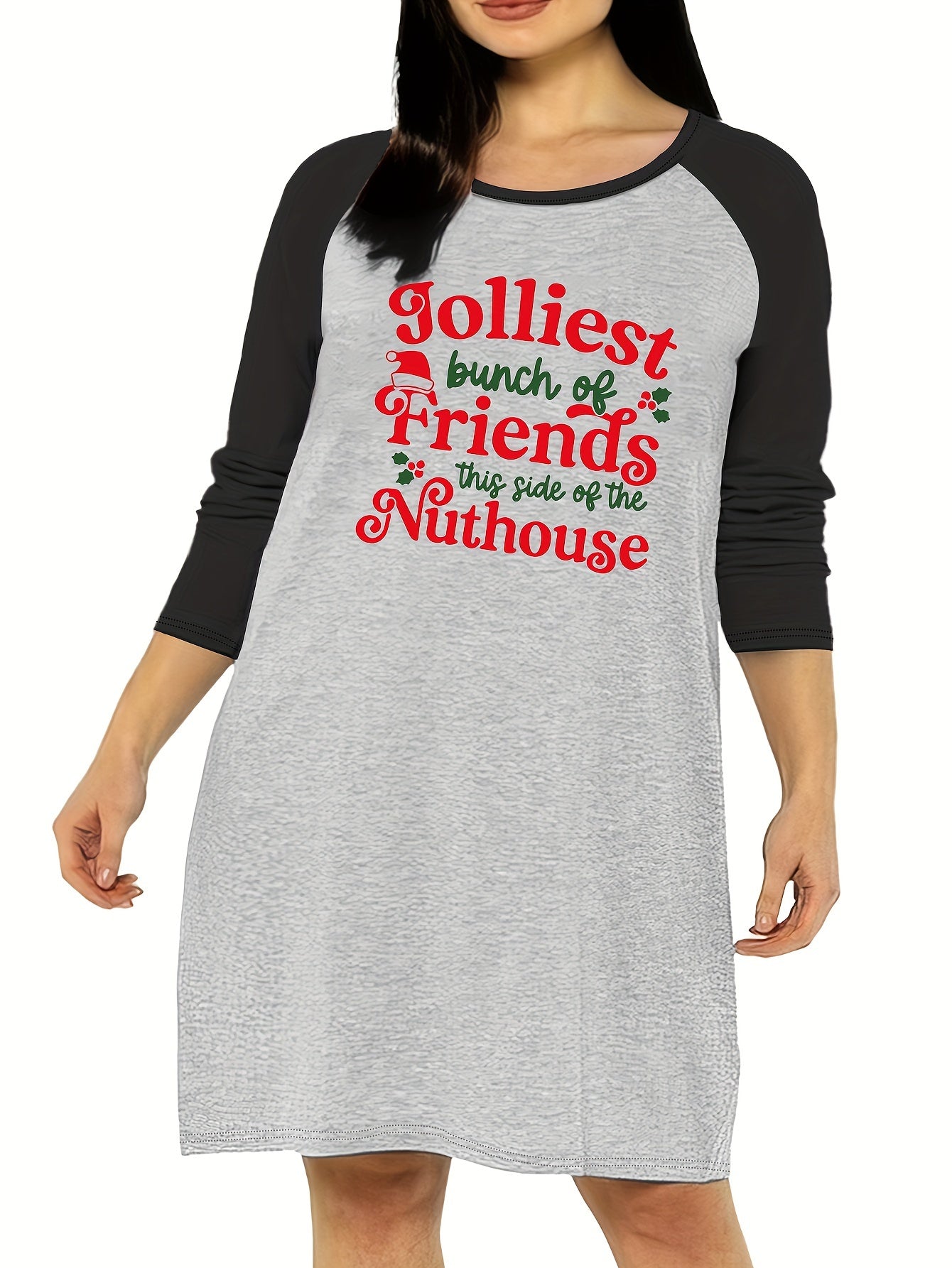 Christmas Nightdress Christmas Print Raglan Sleeve Tee Sleep Dress