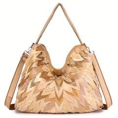 Women's Leather Tote Bag with Zipper Closure and Fixed Strap
