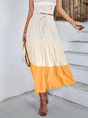 Block Drawstring Skirts Ruched Maxi Skirt Women's