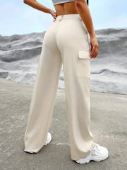 Flap Pockets Wide Leg Pants For Women