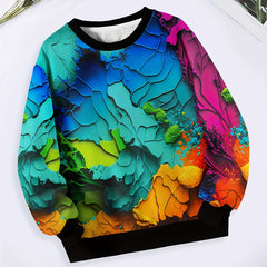 Girls Boys Paint Pigment Pattern Crew Neck Sweatshirt