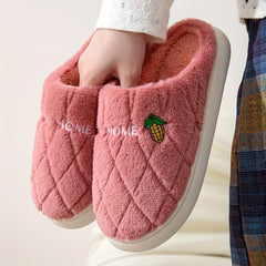 Women's Argyle Pattern Slippers Plush Lined Couple Shoes Comfortable Indoor