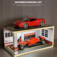 1:18 & 1:24 Solid Wood Garage w/ Lighting Alloy Car Storage Parking Lot Model