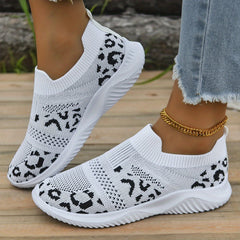 Leopard Print Slip On Sock Shoes Lightweight Sneakers