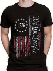 Vintage American Flag T Shirt Men 3D Print Breathable Stretchy Casual Tee Summer