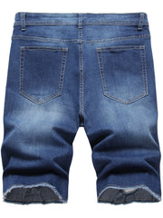 Men's Distressed Denim Shorts High Stretch Casual Street Style