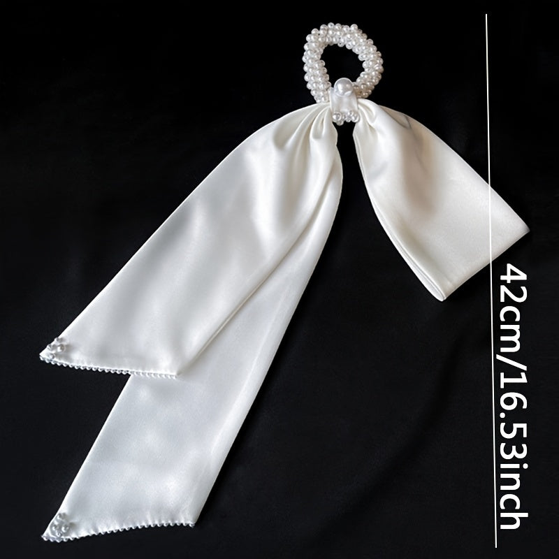 Pearl Silk Streamers Long Hair Tie Ribbon Bow
