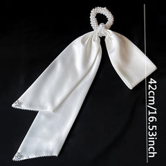 Pearl Silk Streamers Long Hair Tie Ribbon Bow