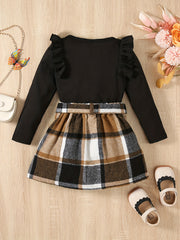 Baby Girls Knitted Ruffle Top & Plaid Skirt Set