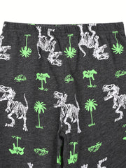 Boys Dino Skull Pajama Set Short Sleeves Crew Neck Homewear