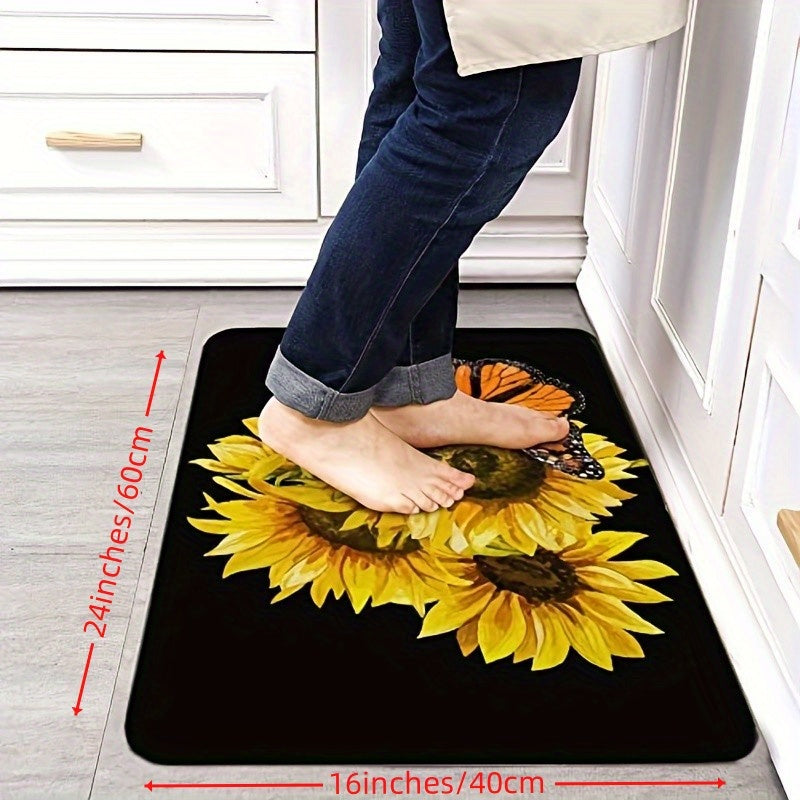 Sunflower 3D Printed Kitchen Rugs Vintage Flannel Absorbent Non Slip