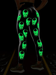 Skull Print Glow-in-the-Dark Leggings High Waisted Elastic Leggings