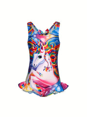 Toddler Girls Cartoon Unicorn Swimsuit Back Bow One Piece Bathing Suit