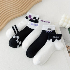 5 Pairs Letter Print Short Socks Crew Stockings Women's Hosiery