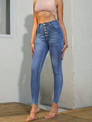 High Rise Button Fly Skinny Jeans for Women