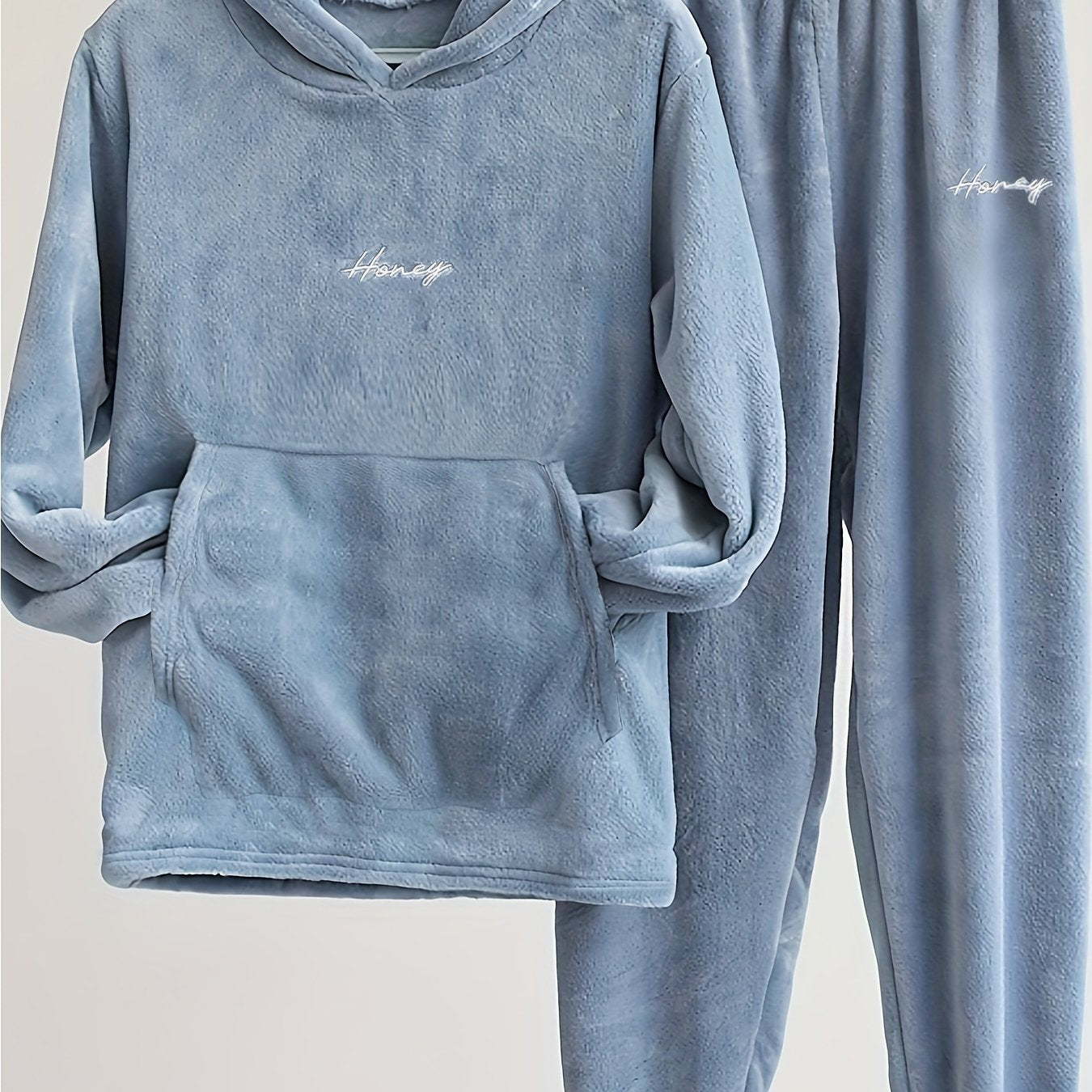 Letter Embroidery Fleece Hoodie & Pants Set