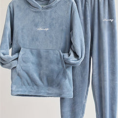 Letter Embroidery Fleece Hoodie & Pants Set