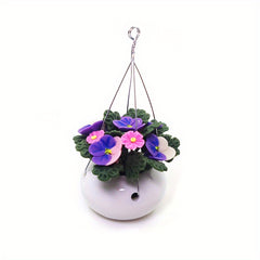 1:12 Dollhouse Clay Flower Pot Purple & Pink Mini Plant with Hanging Chain