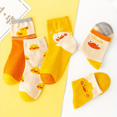 5 Pairs Girls Cartoon Duck Pattern Socks for Kids