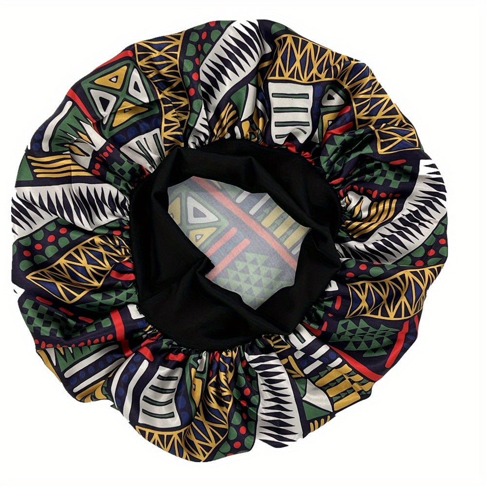 Cartoon Flower Print Satin Bonnet Elastic Hair Cap