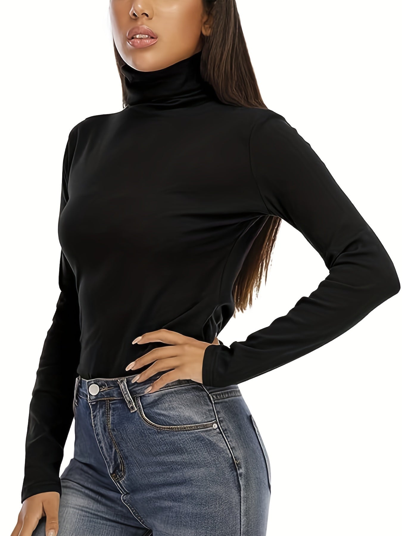 Solid Turtle Neck Pullover Sweater Casual Long Sleeve Slim Sweater