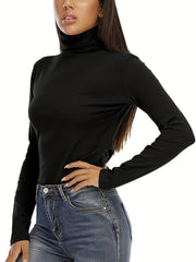 Solid Turtle Neck Pullover Sweater Casual Long Sleeve Slim Sweater