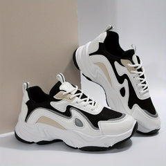 Women's Colorblock Chunky Sneakers Lace Up Running Shoes
