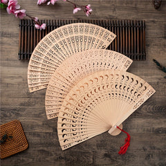 32 cm Sandalwood Fan Sunflower Hollow Pattern Folding Fan Wedding Gift