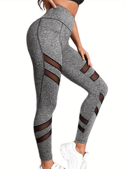Mesh Insert High Rise Yoga Leggings with Pockets