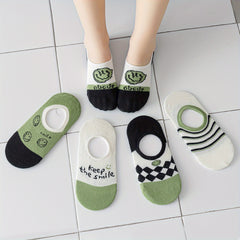 5pairs Happy Face Striped Kids Non-slip Ankle Socks