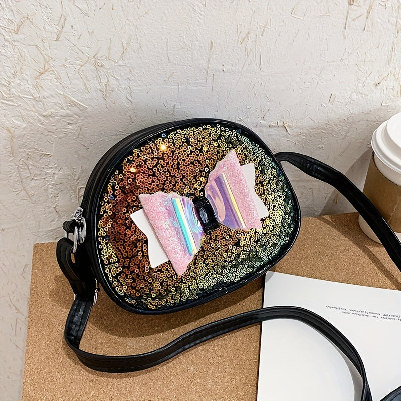 Kids' Glitter Crossbody Bag with Bow Decor