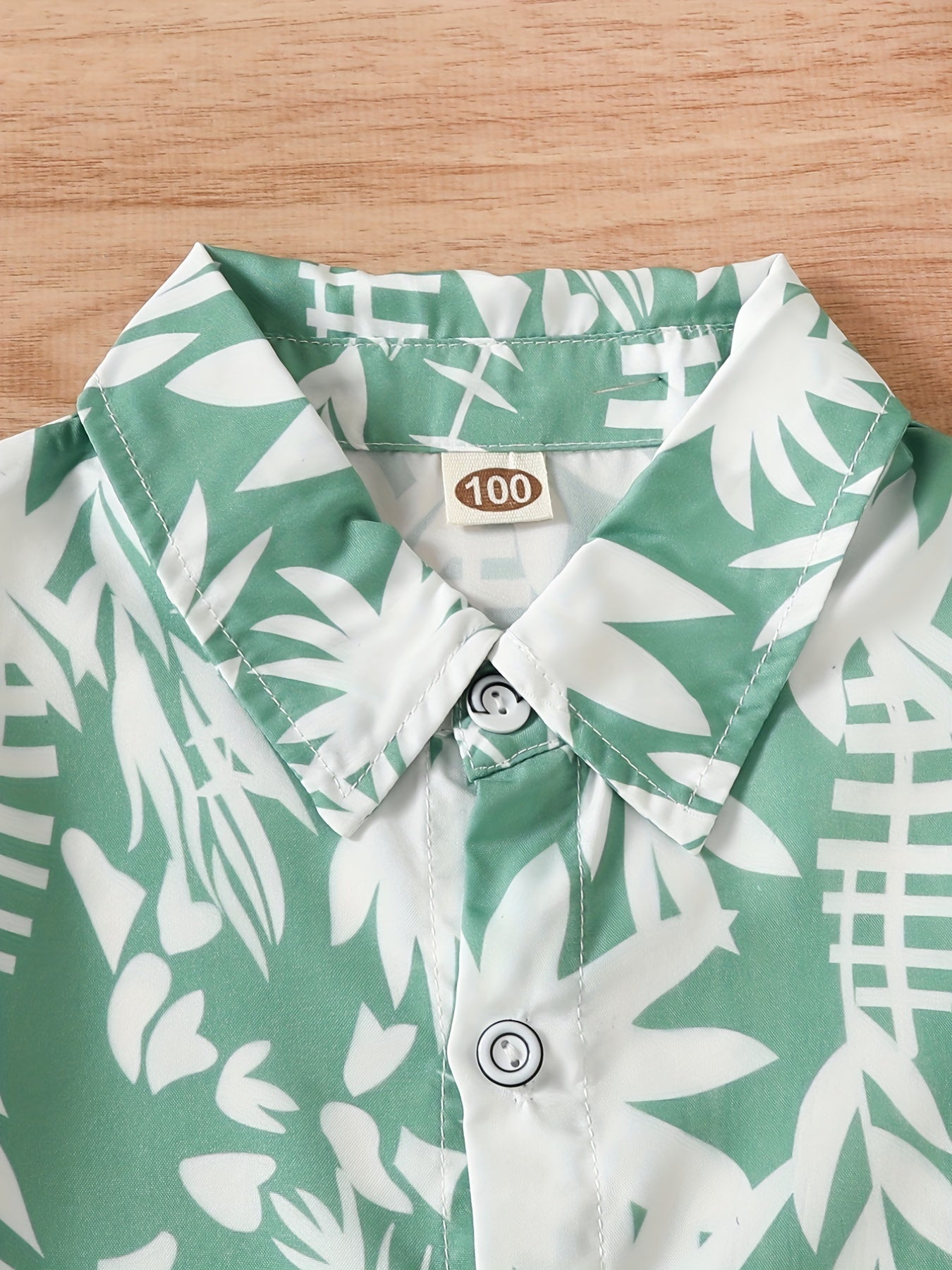 Boys Leaf Print Short Sleeves Shirt For Vacation Beach