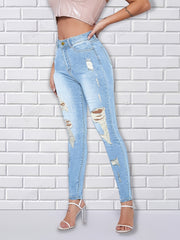 High Waist Skinny Jeans Distressed Denim Pants