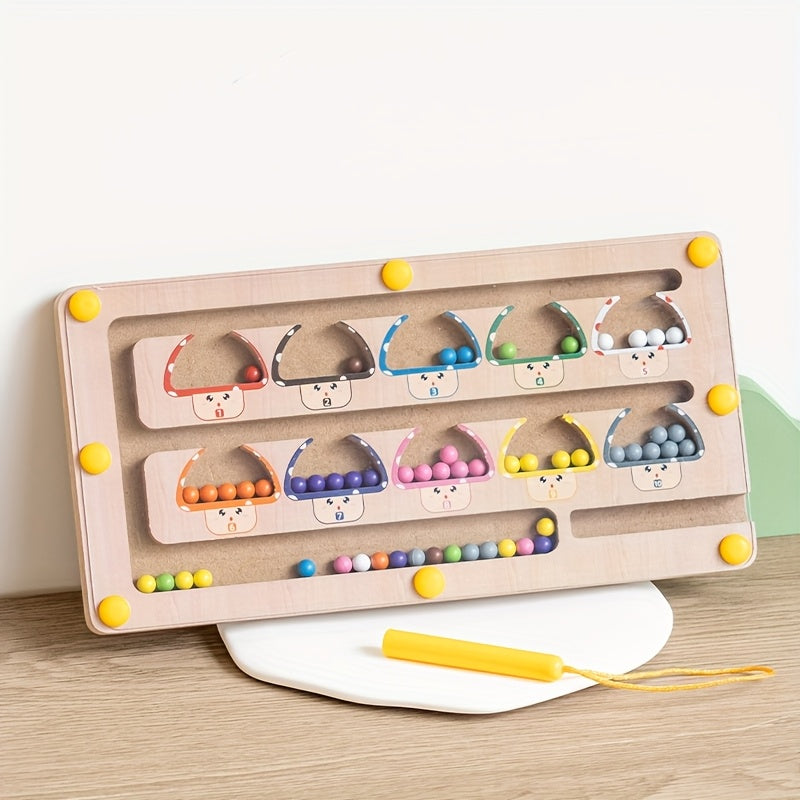 Wooden Mushroom Magnetic Maze Puzzle Toy for Fine Motor Skills